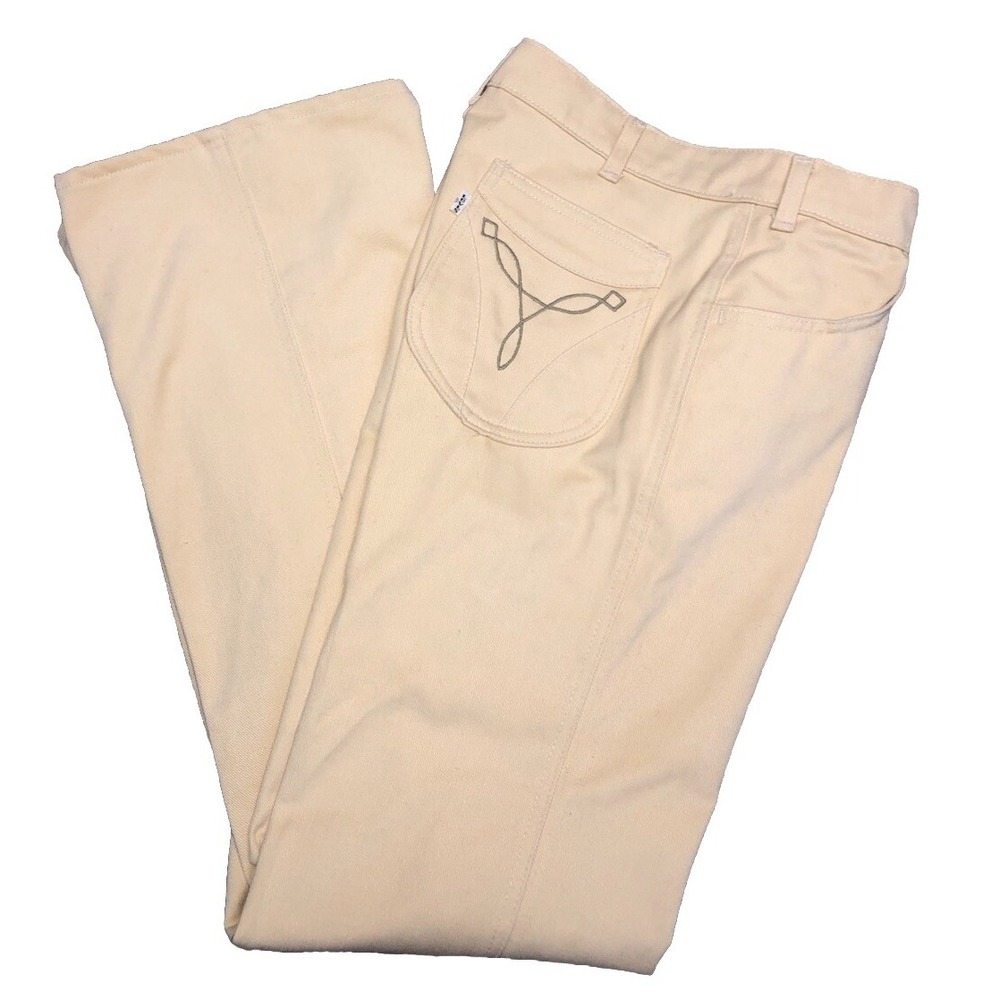 Vintage 70s Levi's Jeans Men's 34x31 Yellow Cream Flare‎ Embroidered Pockets